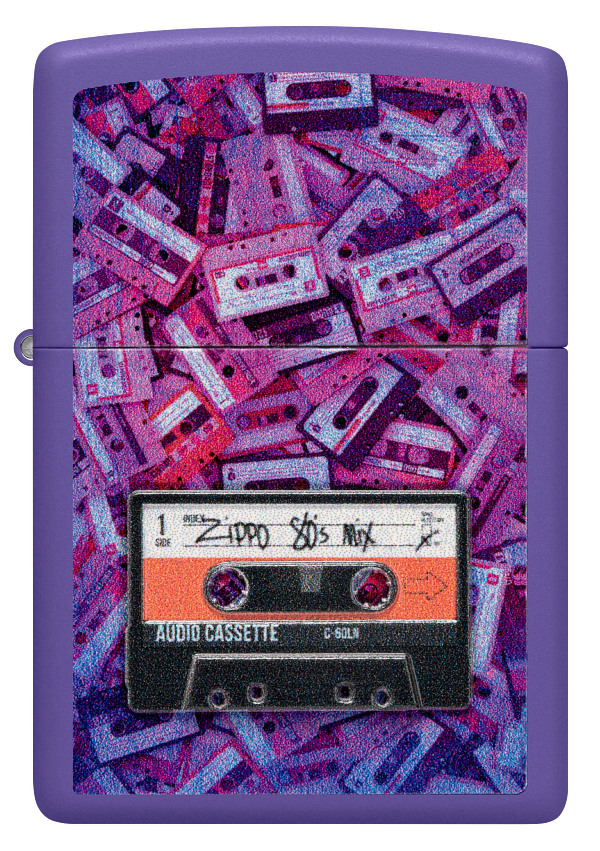 Zippo Retro Cassette Tape Textured Print Design, Purple Matte Lighter #48521