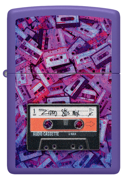 Zippo Retro Cassette Tape Textured Print Design, Purple Matte Lighter #48521