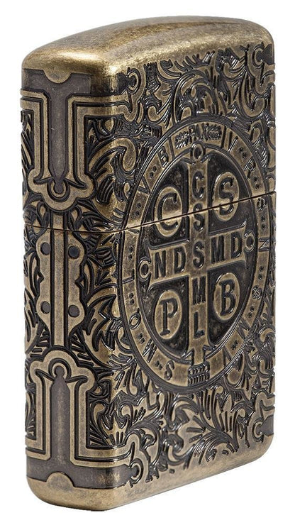 Zippo St. Benedict Lighter, Antique Brass, Gift Box #29719