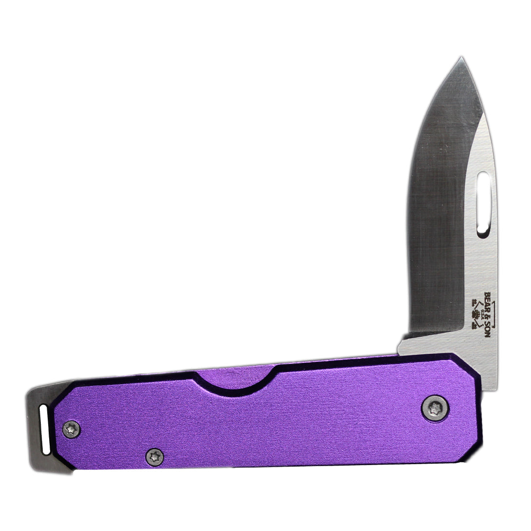 Bear & Son 110 Purple Lightweight Slip Joint Drop Point Knife Alum Handle #110PL