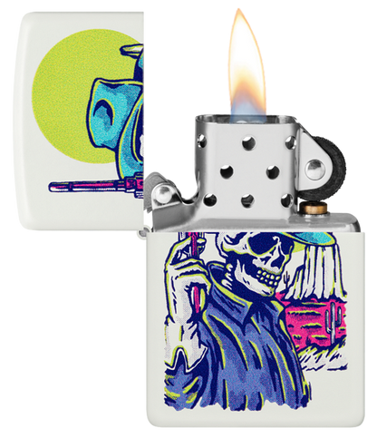 Zippo Wild West Skeleton Cowboy Design, White Matte Lighter #48502