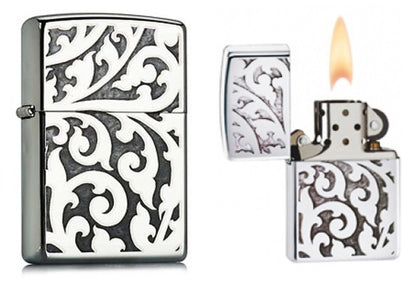 Zippo Filigree Lighter, Floral Pattern, High Polish Chrome #28530