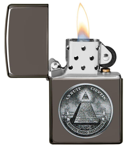 Zippo American Dollar Design, Black Ice Finish Lighter #49395