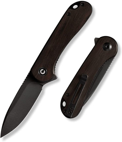 CIVIVI Elementum Knife, Black Blade + Black Ebony Wood Handle #C907W