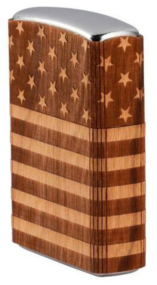 Zippo WOODCHUCK USA American Flag, 100% Real Wood, Street Chrome Lighter #49332