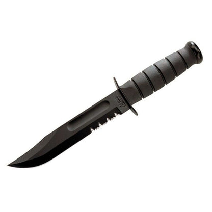 KA-BAR Fighting/Utility Knife, Black, Black Hard Sheath, Serrated Edge #1214