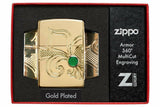 Zippo Armor Fleur-de-lis 360 Engraved High Polish Gold Windproof Lighter #49108