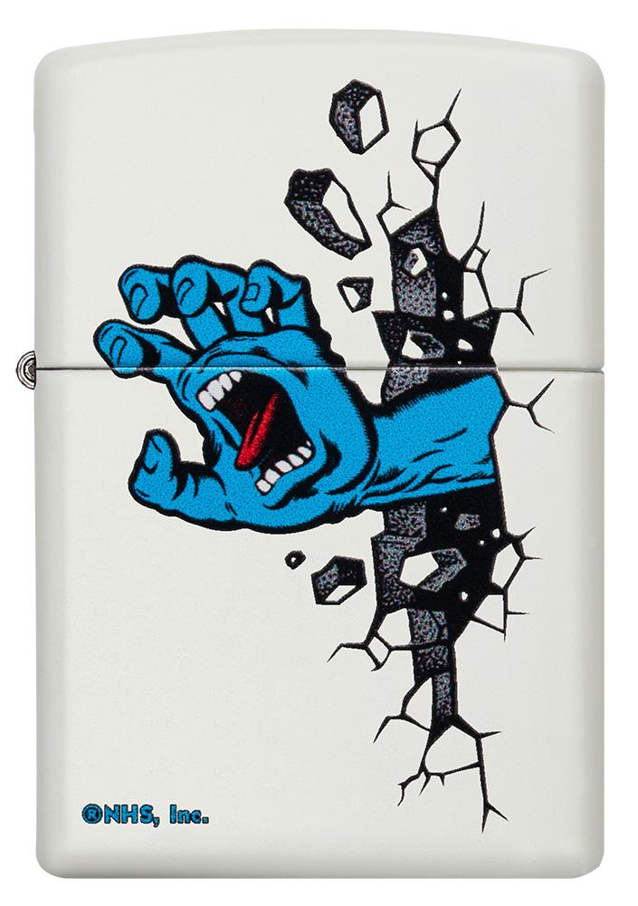 Zippo Santa Cruz Skateboards Screaming Hand, White Matte Finish Lighter #49614