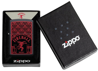 Zippo Fireball Whiskey Design, Black Matte Finish Windproof Lighter #49815