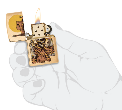 Zippo Wild West Skeleton Cowboy Design, Brushed Brass Lighter #48519