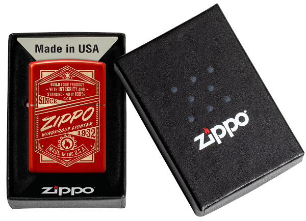 Zippo Retro Design, Metallic Red Laser Engraved Lighter #48620