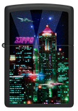 Zippo Cyberpunk City at Night Color Image Design, Black Matte Lighter #48506
