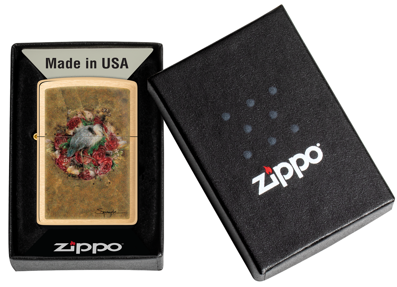 Zippo Spazuk Stork Design, Brushed Brass Lighter #48329