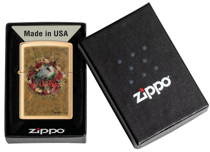 Zippo Spazuk Stork Design, Brushed Brass Lighter #48329