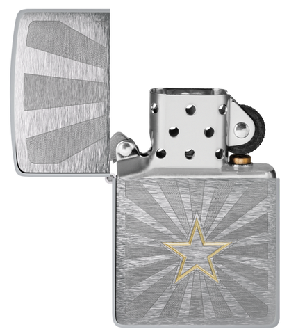 Zippo American Star Two-Tone Engraving, Brushed Chrome Lighter #48657