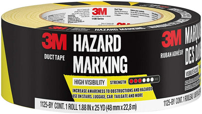 3M Hazard Marking Duct Tape Black/Yellow, 1.88 in x 25 yd (48 mm x 22.8 m) #1125-BY