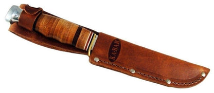 KA-BAR Skinner Knife, 4" Blade, Stacked Leather Handle, w/Leather Sheath #1233