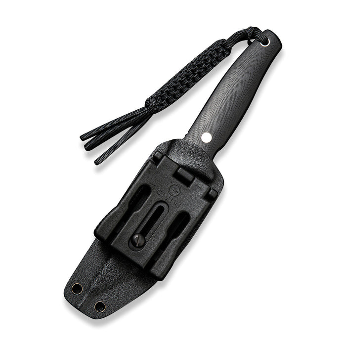 Civivi Tamashii Knife + Black Kydex Clip Sheath + Paracord, Black Handle, Black Blade #C19046-3