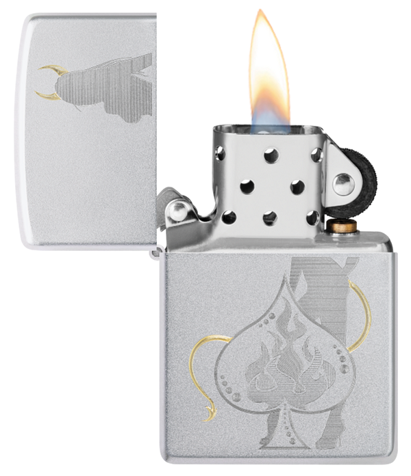 Zippo Casino and Woman Two-Tone Design, Satin Chrome Lighter #48658