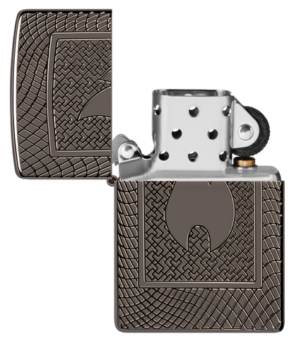 Zippo Flame Logo Deep Carve Engrave,  Black Ice Armor Lighter #48569