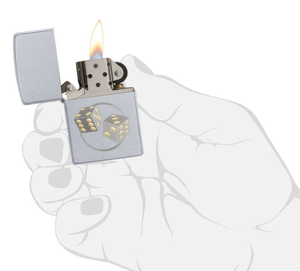 Zippo Dice Pocket Lighter, Satin Chrome, Refillable Windproof #29412