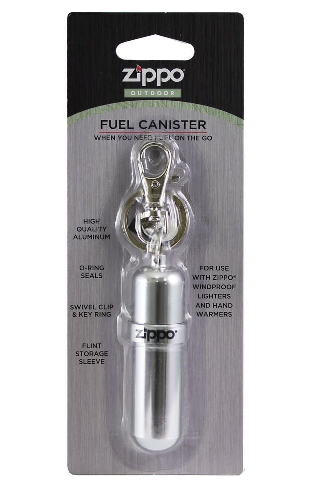 Zippo Aluminum Fuel Canister, Reusable, Key Ring, Flint Storage + More #121503
