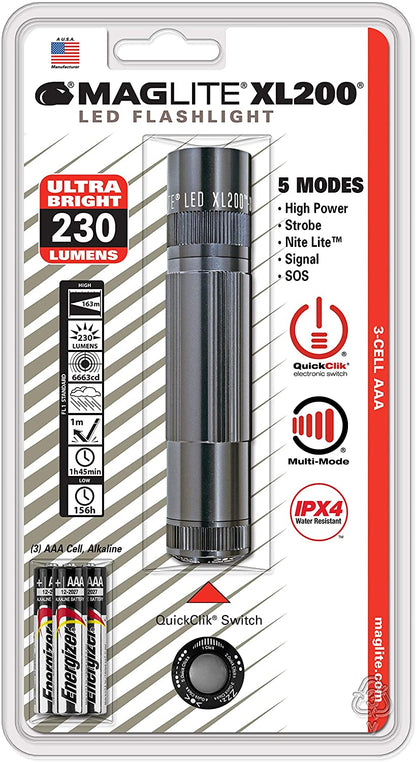 MAGLITE XL200 3-Cell AAA LED Flashlight, Gray, Blister Pack #XL200-S3096