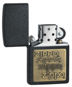Zippo Brass Emblem Lighter, Black Crackle #362