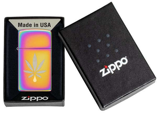 Zippo Slim Cannabis Leaf Laser Two-Tone, Multi Color Lighter #48670