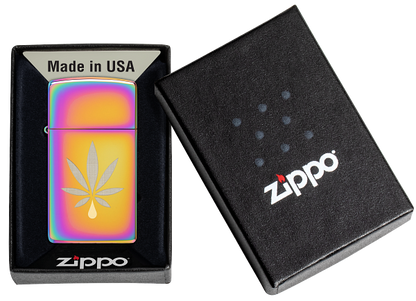 Zippo Slim Cannabis Leaf Laser Two-Tone, Multi Color Lighter #48670