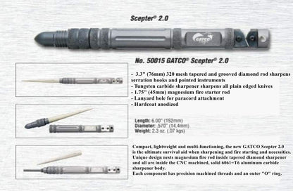 Gatco Scepter 2.0 Survival Tool, Carbide Diamond Sharpener + Fire Starter #50015