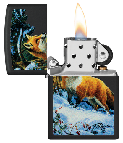 Zippo Linda Picken Fox Design, Black Matte Lighter #48596