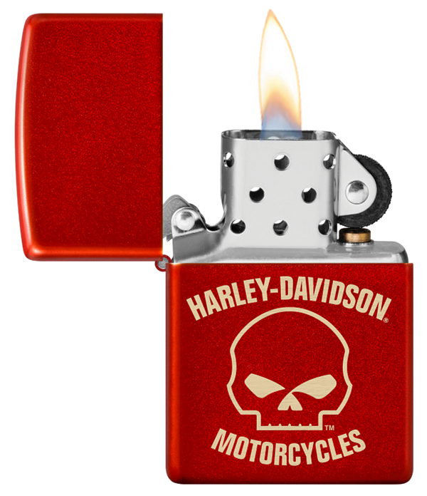 Zippo Harley Davidson Skull Laser Engrave Design, Metallic Red Lighter #48603