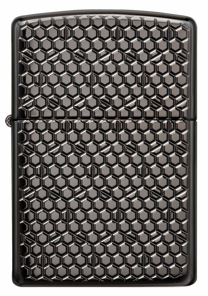 Zippo Hexagon, Deep Carved Engraved, Black Ice Finish Armor Lighter #49021