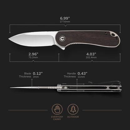CIVIVI Elementum Knife, Black Ebony Wood Handle #C907D