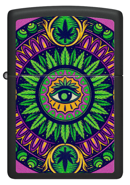 Zippo Cannabis Trippy Eye Black Light Design, Black Matte Lighter #48583