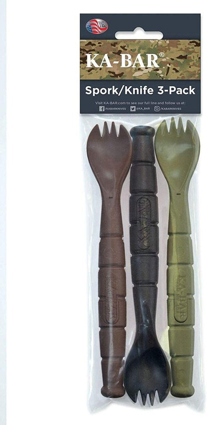 KA-BAR Tactical Spork Field Kit, Spoon Fork Knife, 3-Pack, Made in USA #9909MIL