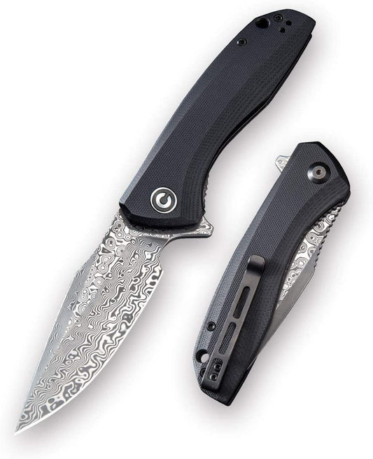 CIVIVI Baklash Knife, Damascus Blade + Black G10 Handle #C801DS