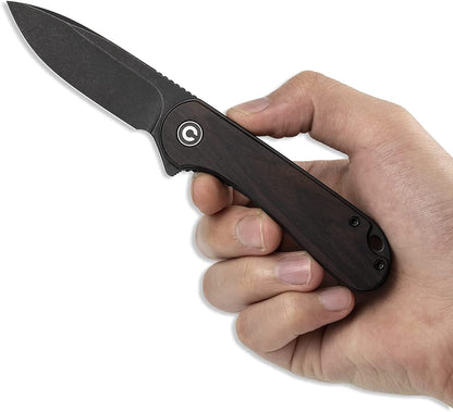 CIVIVI Elementum Knife, Black Blade + Black Ebony Wood Handle #C907W