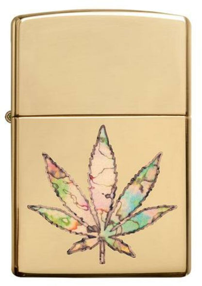 Zippo Pot Leaf Fusion Cannabis, High Polish Brass Windproof Lighter #49240