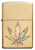 Zippo Pot Leaf Fusion Cannabis, High Polish Brass Windproof Lighter #49240