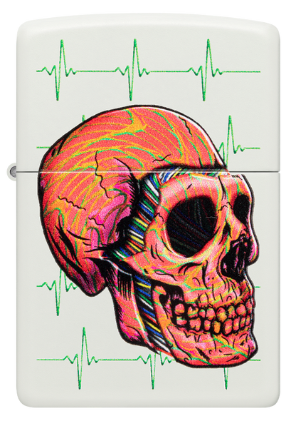 Zippo Skull EKG Color Image Design, White Matte Lighter #48659