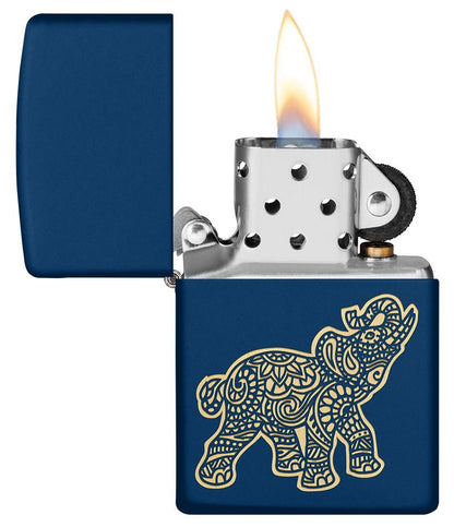 Zippo Lucky Indian Elephant Design, Navy Matte Windproof Lighter #49515