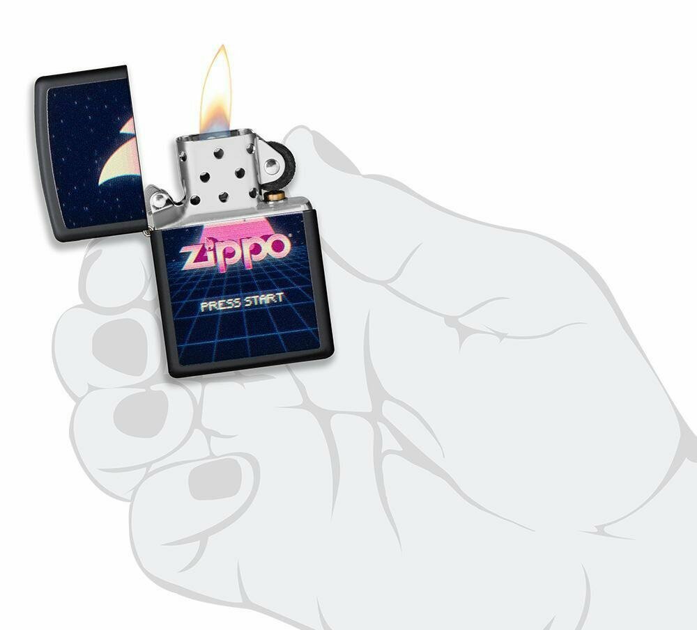 Zippo Retro Gaming Design, Press Start, Black Matte Windproof Lighter USA #49115