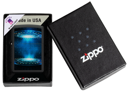 Zippo Cyberpunk Portal Black Light Design, Black Matte Lighter #48514