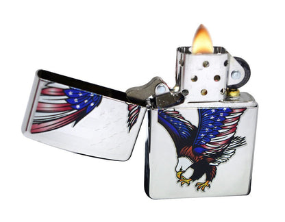 Zippo American Flag Eagle, High Polish Chrome, USA Genuine Lighter #28449