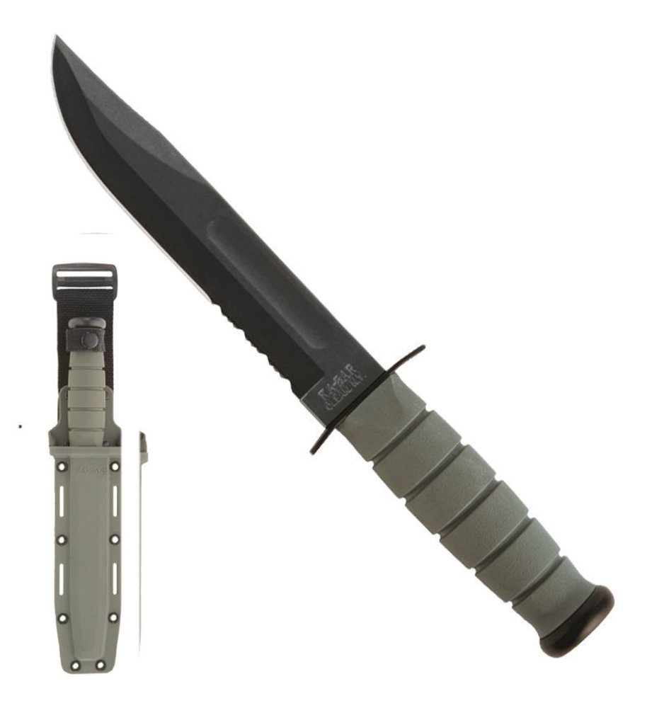 KA-BAR Fighting/Utility Knife, Foliage Green Hard Sheath, Serr Edge #5012