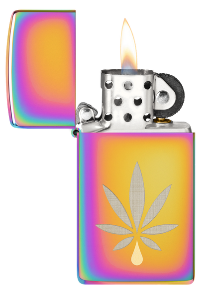 Zippo Slim Cannabis Leaf Laser Two-Tone, Multi Color Lighter #48670