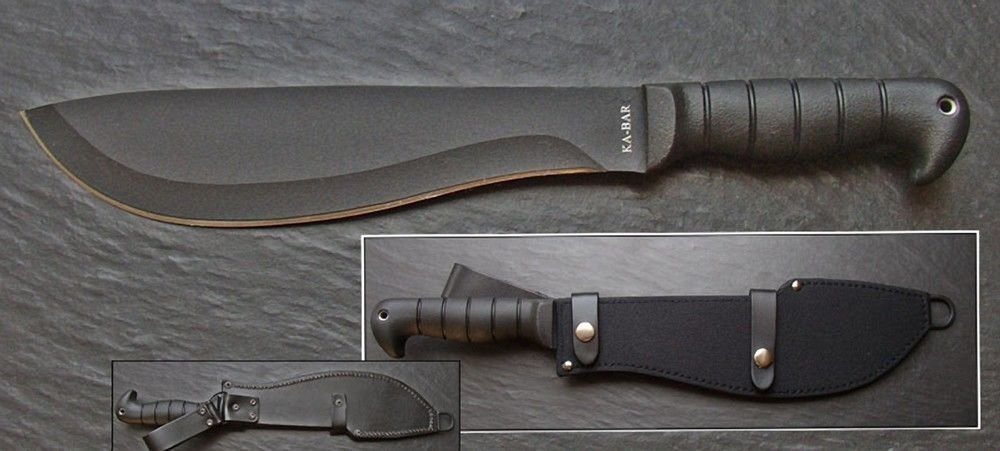 KA-BAR Black Cutlass Machete + Leather Cordura Sheath, 1085 Carbon Steel #1248