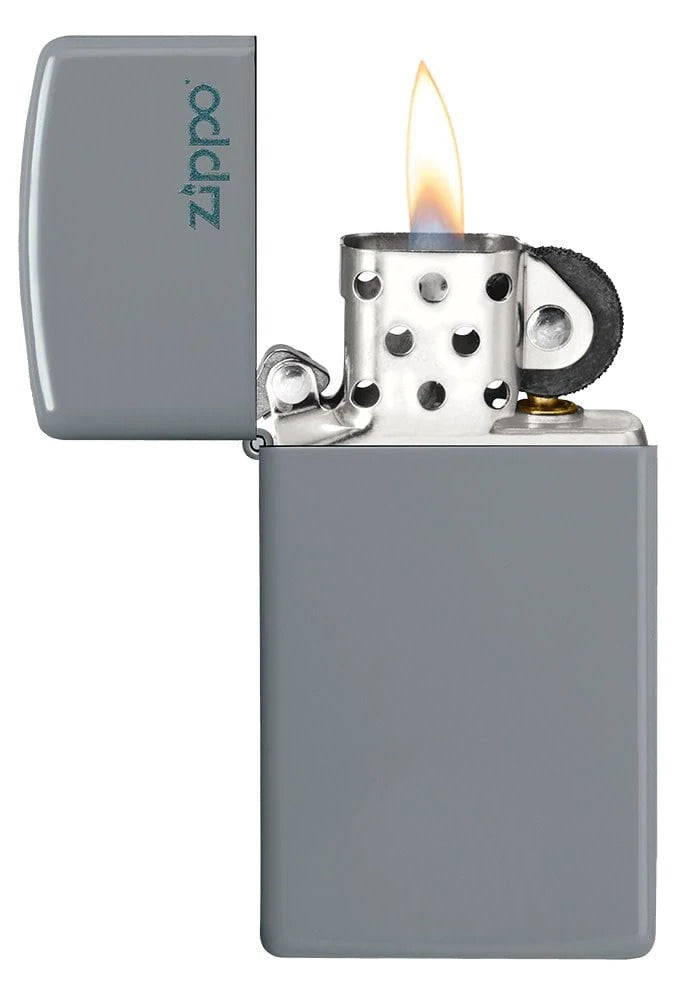 Zippo Slim Flat Grey Finish Base Model with Logo Windproof Lighter #49527ZL